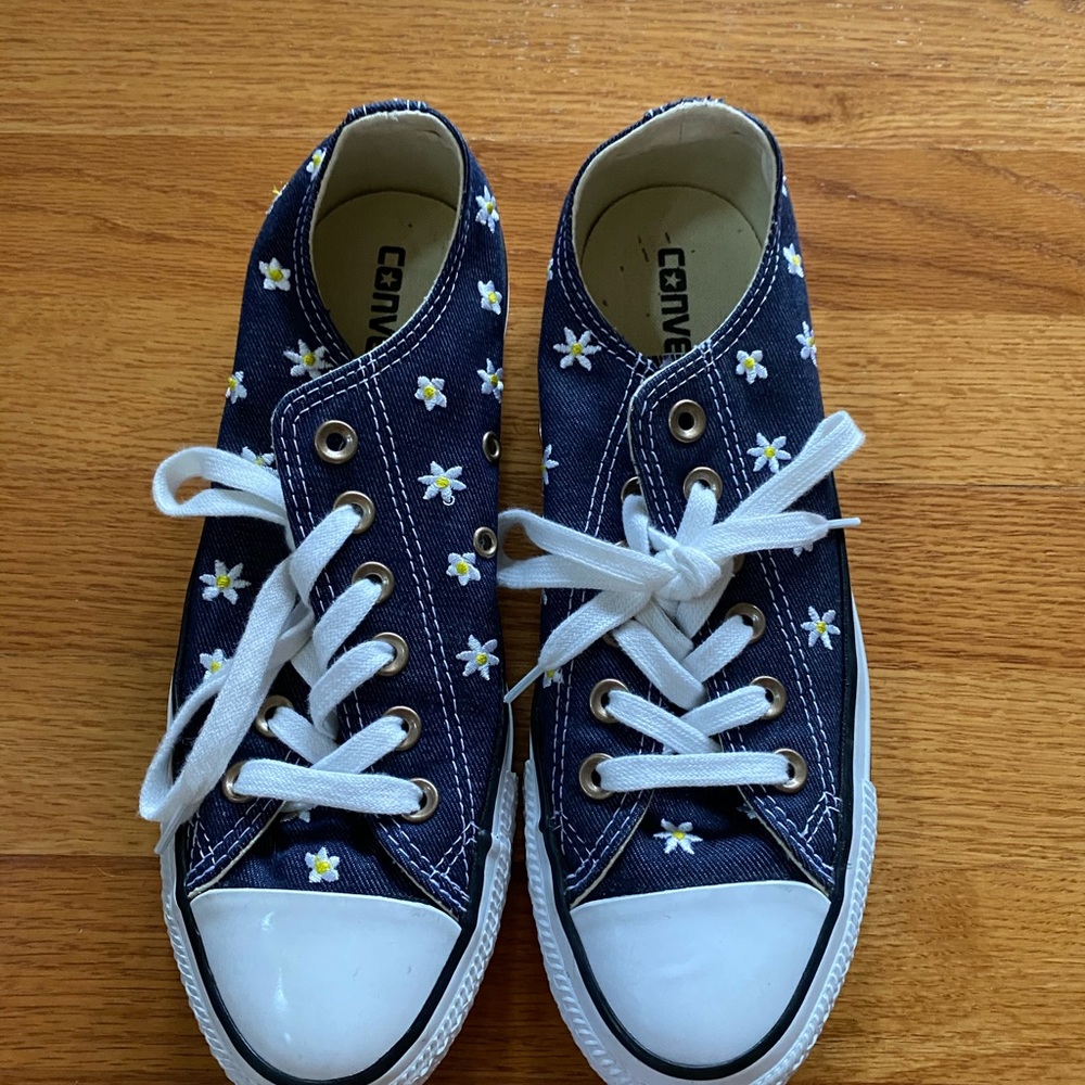 Denim Low Top Converse with Daisy embellishments